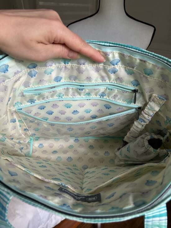 Lug Skyliner Medium Quilted Tote with Trolley Sleeve in Marina Stripes - Picture 9 of 11